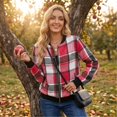 thumbnail image 6 of Vxararl Womens Cute Fall Plaid Flannel Bomber Jacket Zip‑Up Casual Lightweight Long Sleeve Stand Collar Outerwear Jackets with Side Pockets Pink M, 6 of 9