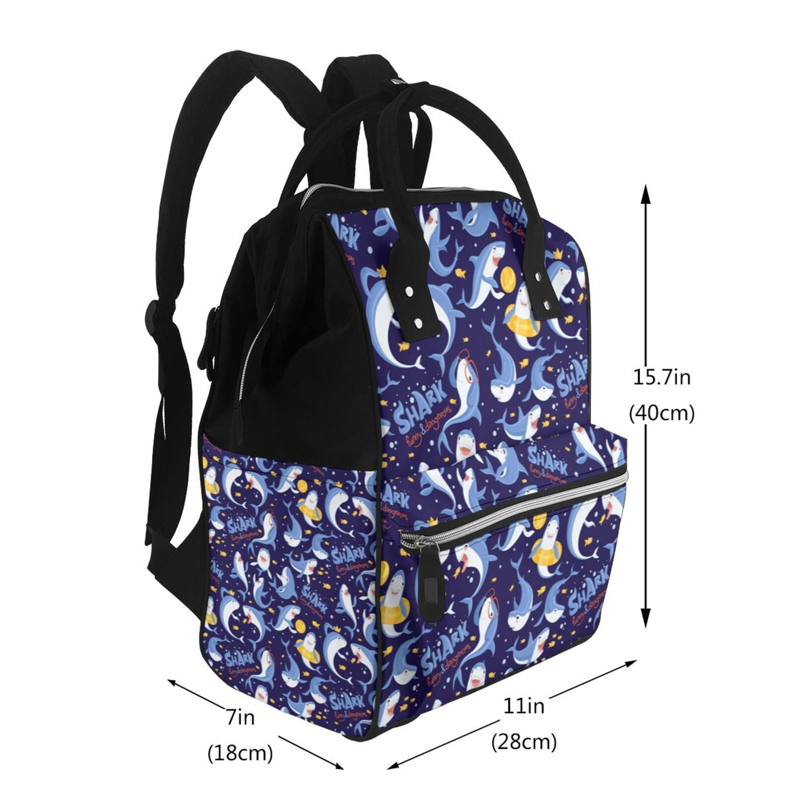 Ratiio Cute Shark Mummy Backpack - Waterproof Twill Canvas, Large Capacity Diaper Bag with Multiple Pockets and Adjustable Straps