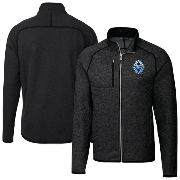 Men's-Cutter & Buck  Heather Black Vancouver Whitecaps FC Mainsail Sweater-Knit Raglan Full-Zip Jacket