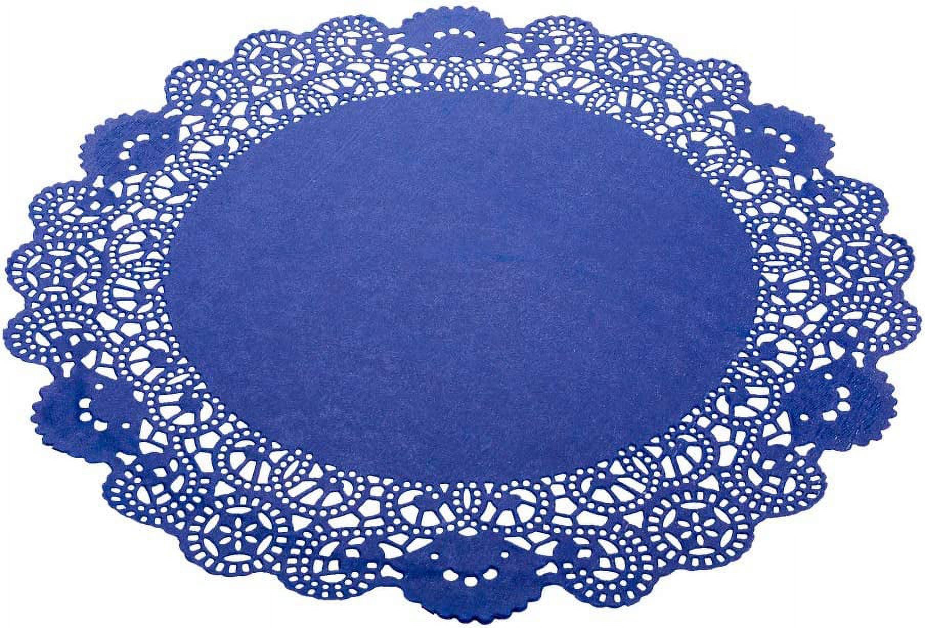 Pastry Tek Navy Blue Paper Doilies - Lace - 12 inch x 12 inch - 100 Count Box