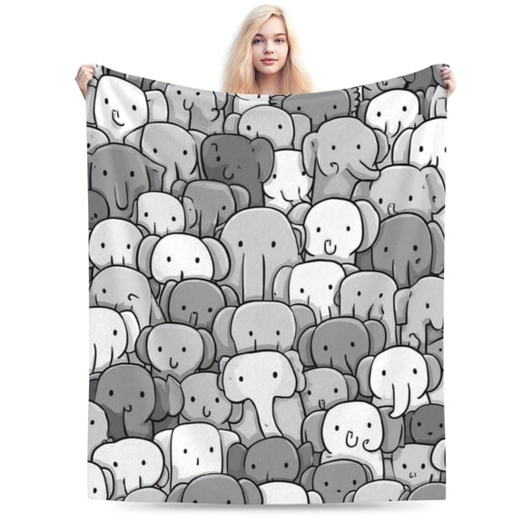 Whimsical Elephant Doodle Throw Blanket, Artistic Graphic Pattern Soft Flannel Fleece Cover 50x40