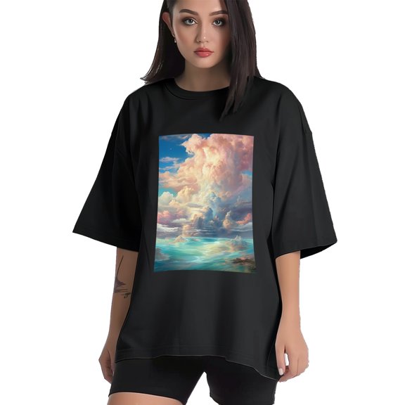 Plus Size Shirt for Women Black Tops for Women Short Sleeves Shirt for Women Cloud In The Sky1 T Shirt Crewneck Shirt for Women XS