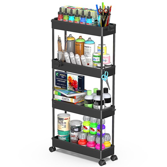 Carrito de almacenamiento SPACEKEEPER Slim Rolling de 4 niveles de plástico negro
