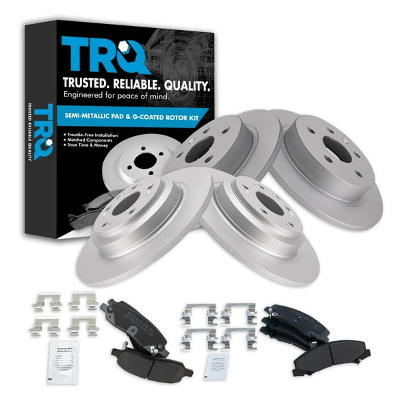 TRQ Front and Rear Brake Pad & Rotor Kit Brake Pads Brake Rotor Semi-Metallic Premium G-Coated Fits Select 2006-2011 Buick Lucerne Cadillac DTS