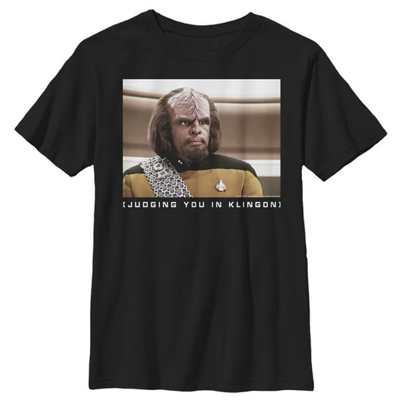 Boy's Star Trek: The Next Generation Worf Judging You in Klingon Graphic Tee Black X Large
