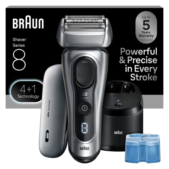 Braun Series 8 Electric Shaver for Men, 5in1 SmartCare Center, Powercase, 8577cc Galvano Silver