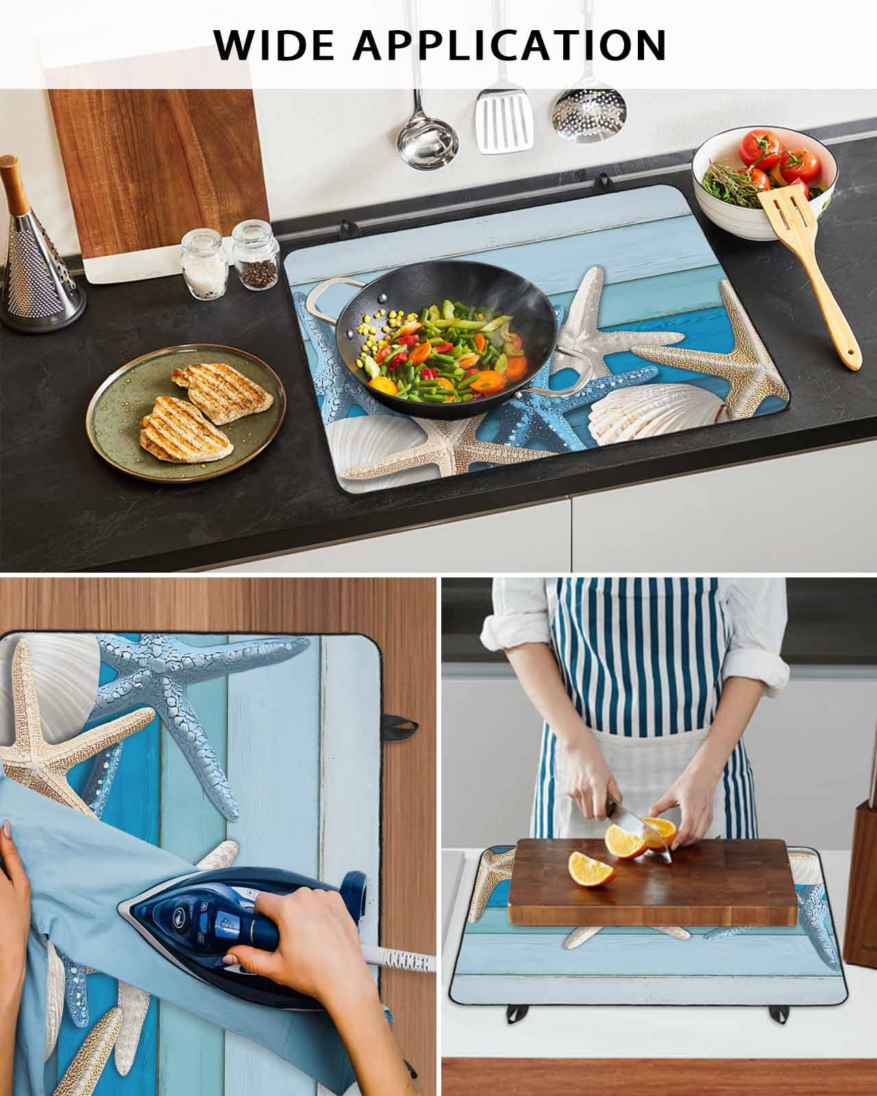 nqOlkjepod Large Induction Cooktop Protector Mat 36"x21", Coastal Starfish Stove Top Covers for Electric Stove, Summer Nautical Seshells Country Stove Burner Cover Mats, Glass Top Stove Cover
