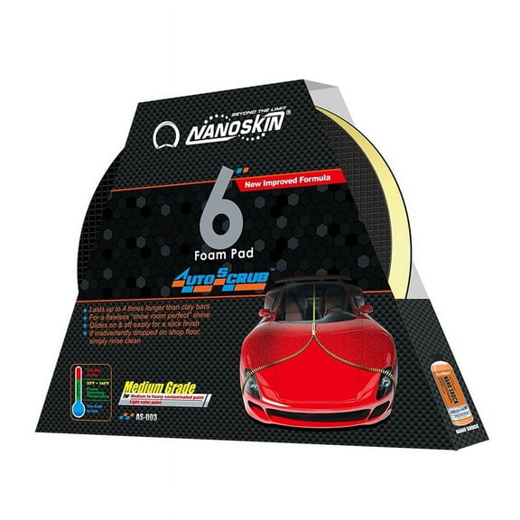 Nanoskin AUTOSCRUB 6" Surface Prep Pad - Medium Grade - Patented Clay Bar Replacement Tool to Remove Embedded Contaminants Before Wax & Coating | Safe for Painted Surface, Glass, Plastic, Metal & More