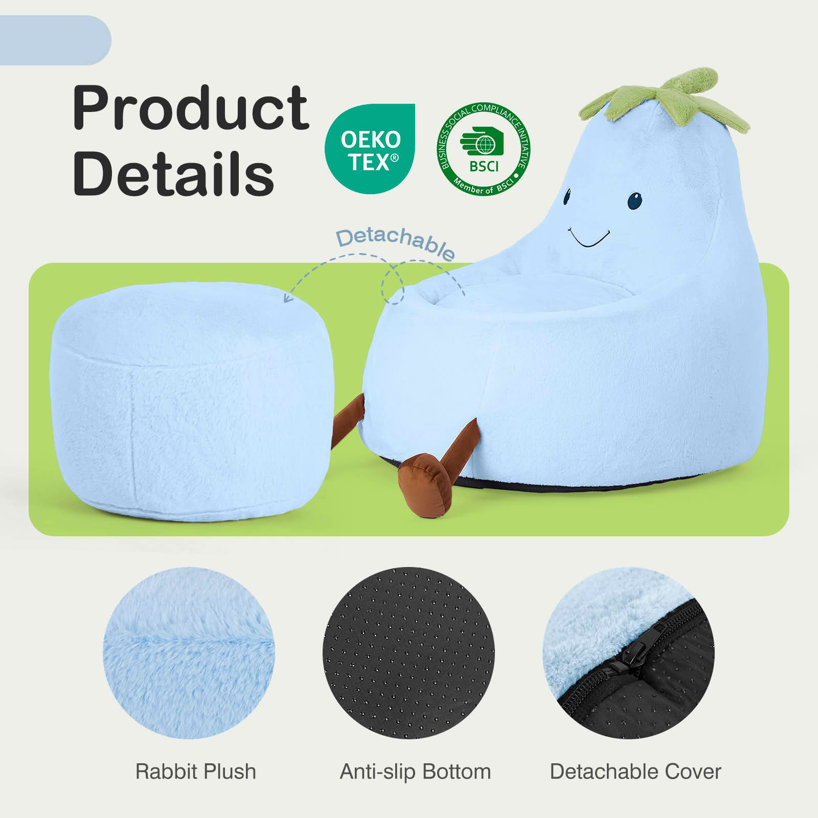 MAYEERTY Children's Bean Bag Chair Artificial Rabbit Fur Cover Filled Toddler Teen Sofa