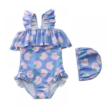

Baozhu Girls Swimsuit Ruffle Strap Bathing Suit Kids One Piece Swimsuits Cute Swimwear with Hat 1-7 Years