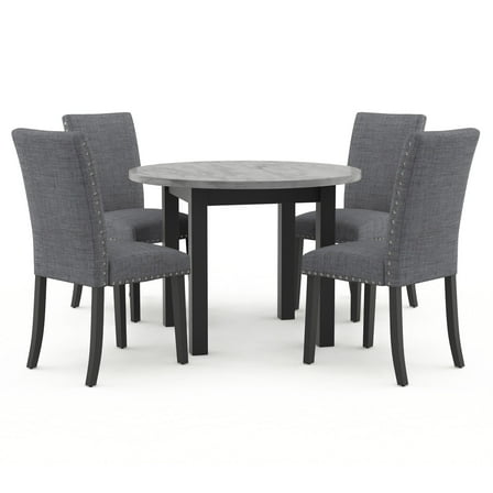 Furniture of America Vacti Wood and Fabric 5-Piece Round Dining Set in Gray