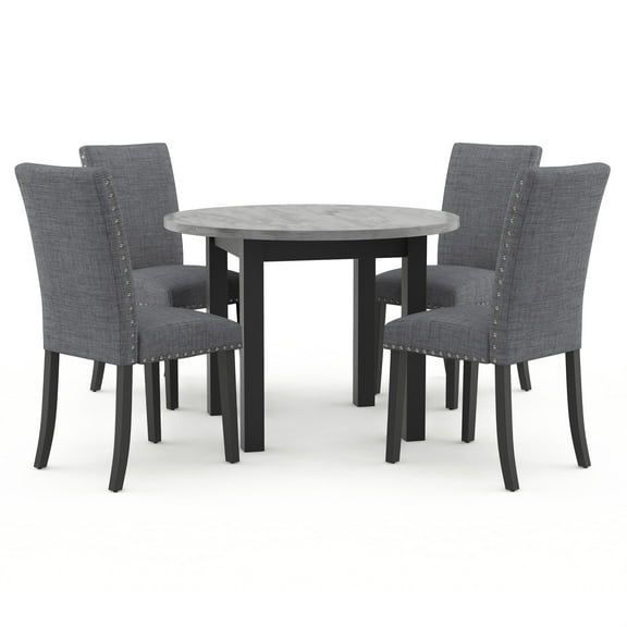 Furniture of America Vacti Wood and Fabric 5-Piece Round Dining Set in Gray
