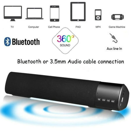 Wireless h ands free bl uetooth Stereo Music Sound Bar Speaker Support TF Card B;ack