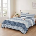 thumbnail image 2 of King Quilt Set 96''x106'', Blue Striped Lightweight Bedspread Coverlet Set with 2 Pillow Shams, Boho Modern Geometric Abstract Art Ethnic Breathable All Season Quilt Bedding for Bedroom/Guest Room, 2 of 9