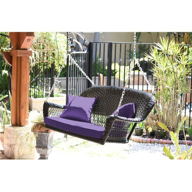 Jeco Honey Wicker Porch Swing with Green Cushion Outdoor Glider and 