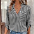 thumbnail image 6 of qolati Women's Striped Long Sleeve Shirts Casual V Neck Button Rolled Sleeve Tunic Blouse 2024 Summer Loose Beach Holiday Dressy Tee Tops, 6 of 7