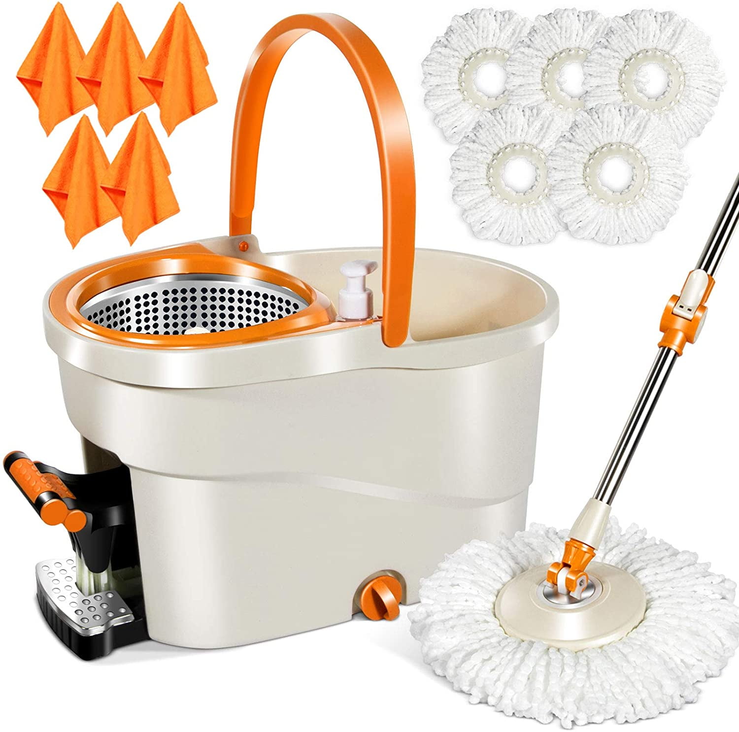 ZC5HAO Spin Mop and Bucket with Wringer Set, Floor Cleaning System