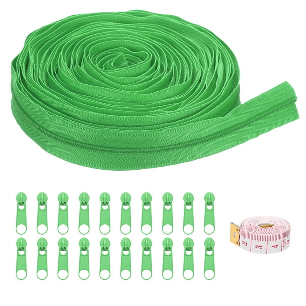 Uxcell #3 10 Yards Bulk Nylon Coil Zippers by the Yards with 20 Pcs Zippers Sliders and Ruler for Tailor Sewing, Green