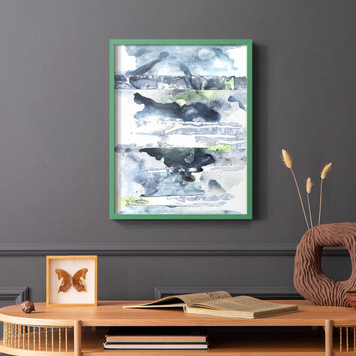Blue Memories II Framed Print in Green Solid Wood Framed Print No Nail Hanging