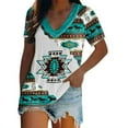 thumbnail image 1 of Modèle de Style Ethnique Occidental Imprimé V Cou T-Shirt Style Occidental Manches Courtes pour Femmes, 1 of 6
