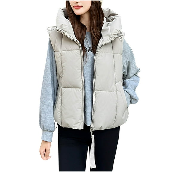 Atogsazn Womens Puffer Tank Tops Lightweight Zip Up Jacket Winter Warm Coat Outerwear Clothes Tops Outfit 03-White L Fashion