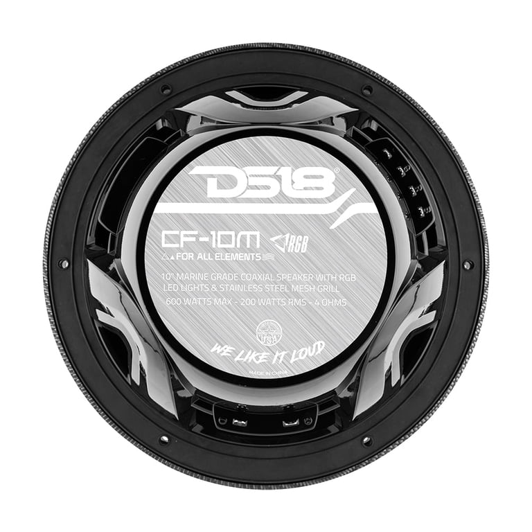 DS18 8" 2-Way Car Coaxial Speakers With RGB Lights - 375W RMS, Water Resistant, Marine Grade, Pair