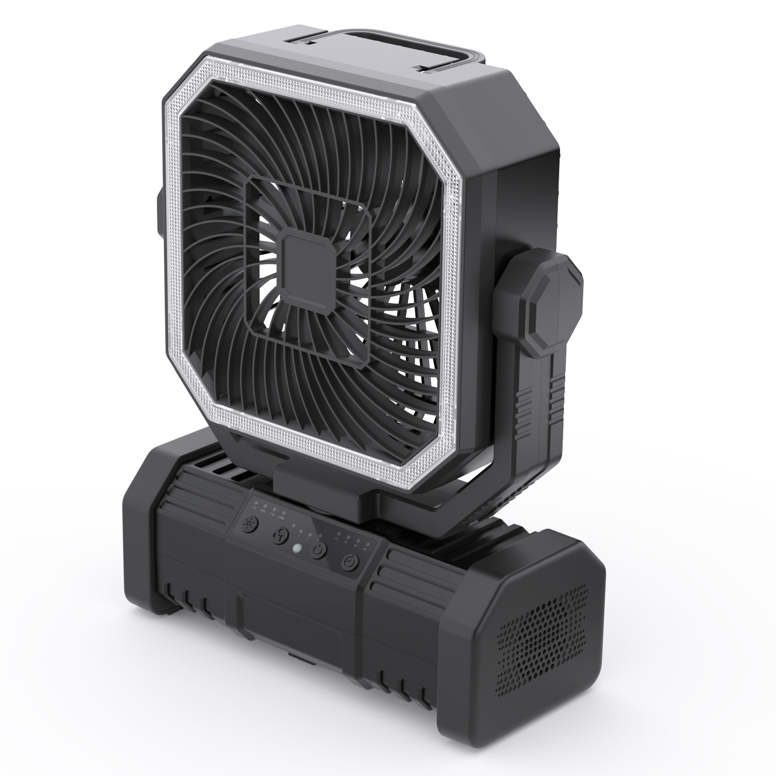 Camping Fan with Bluetooth Speaker, 20000mAh Rechargeable Battery Powered Fan with LED Light, Remote Control, Timer, Power Bank, 360° Hook, Tent Fan for Camping, Outdoor, Emergency Use, Black