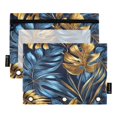 thumbnail image 2 of Ckdifva Blue and Gold Leaves Pencil Pouch 3 Ring Zipper Pencil Case Binder Pockets Clear Top Cosmetic Bag 2 Pack, 2 of 6