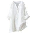 thumbnail image 1 of Gibobby Blusa Casual Para Mujer Blusa holgada con botones, blusa con cuello de manga sólida, camisa larga informal para mujer, blusa con bolsillos para mujer（Blanco， M), 1 of 5