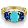 thumbnail image 2 of Gem Stone King 3.50 Ct Green Turquoise Blue Created Sapphire 18K Yellow Gold Plated Silver Ring (Size 5), 2 of 3