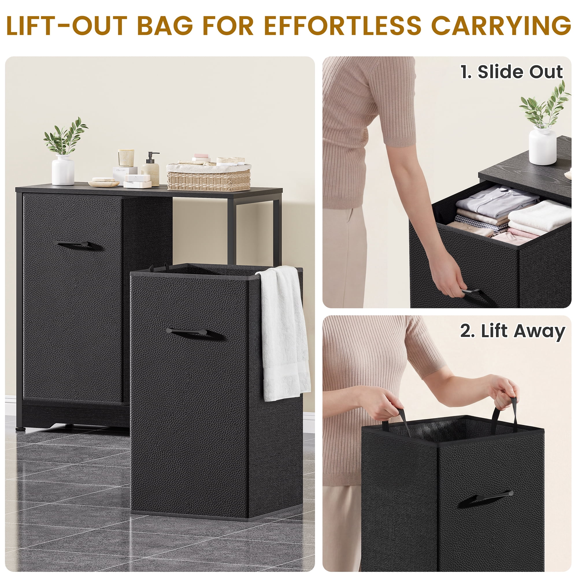 Pull-Out Laundry Sorter Cabinet With Removable Bags, 140L (2x70L) Laundry Hamper With Sturdy Frame & No-Sag Bags For Organized Bedroom, Bathroom, Laundry Room