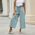 thumbnail image 6 of Ohufall Womens Solid Color Pants Elastic Waist Drawstring Pant Fashion Wide Leg Breathable Comfort Casual Pants, 6 of 6