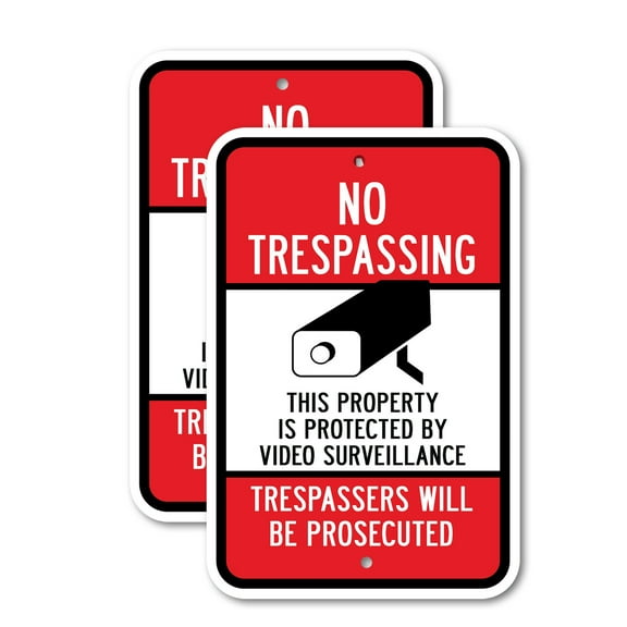 (2 Pack) No Trespassing This Property Is Protected By Video Surveillance Trespassers Will Be Prosecuted | 18" X 24" Heavy-Gauge Aluminum Sign | Rust Free Aluminum, Weather Resistant,