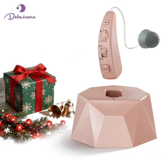 Delmicure Hearing Aids for Seniors with Charging Base, Rechargeable Digital Hearing Device for Hearing Loss, 8-Level Volume, VHP-1505 Beige - Single