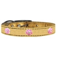 thumbnail image 2 of Bright Pink Rose Widget Genuine Metallic Leather Dog Collar Gold 12, 2 of 2
