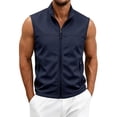 thumbnail image 2 of Men's Solid Color Sleeveless Stand Collar Zipper Cardigan Multi-Pocket Jacket Polyester Lightweight Casual Work Fishing Vest | JASKFLY,Navy XL, 2 of 8