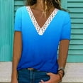 thumbnail image 2 of Summer Short Sleeve T Shirts for Women Floral Crochet Lace Trim V Neck Tunic Tops Casual Loose Blouses Tee Shirts, 2 of 5