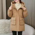 thumbnail image 2 of Women's Puffer Jacket for Winter Plus Size Casual Colored Long-Sleeved Hooded Jacket Hooded Puffer Jacket(Khaki 2XL), 2 of 8