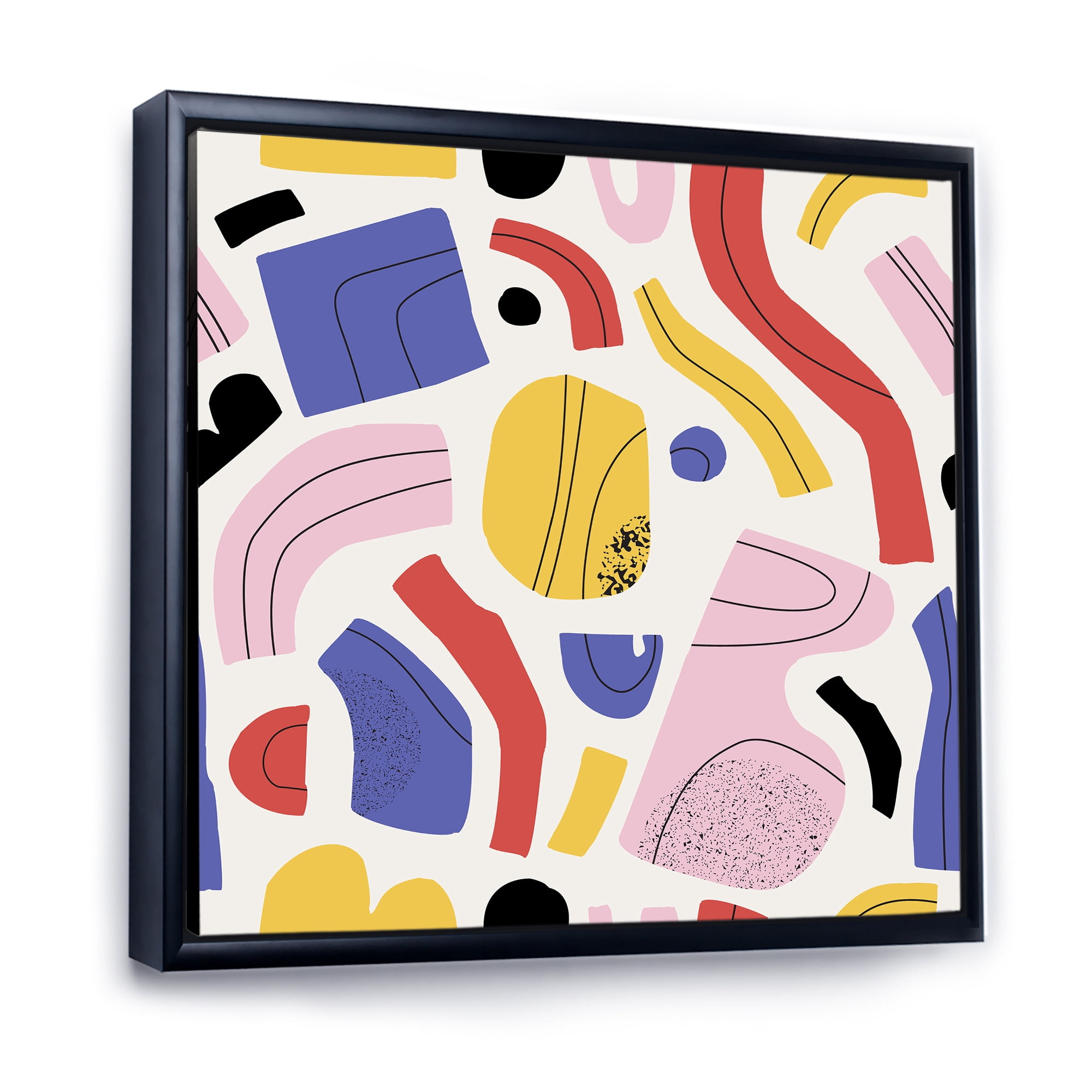 Designart 'Organic and Elements In Pink Yellow and Red' Modern Framed Canvas Wall Art Print