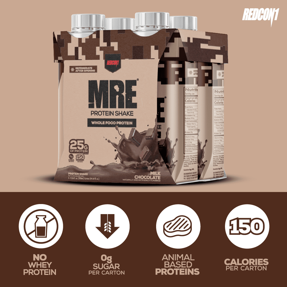 Redcon1 MRE Whole Food Protein Shake, Milk Chocolate, 25g Protein, 4 Ct