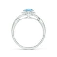 thumbnail image 2 of ANGARA Natural Aquamarine Crossover Shank Cocktail Ring with Halo in 14K White Gold for Women (Size-6mm) | March Birthstone, Birthday, Anniversary, Jewelry Gift for Women | Natural Aquamarine Ring, 2 of 9