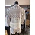 thumbnail image 6 of ZVNAΖH Men's Lace 2-Piece Set Geometric Crochet Long Sleeve Mandarin Collar Shirt & Shorts Summer Beach Vacation Outfit, 6 of 9