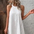 thumbnail image 3 of Xmarks Women's Halter Neck Sleeveless Mini Dress Solid Color Flowy Pleated Beach Dress Sundress White S-3XL, 3 of 8