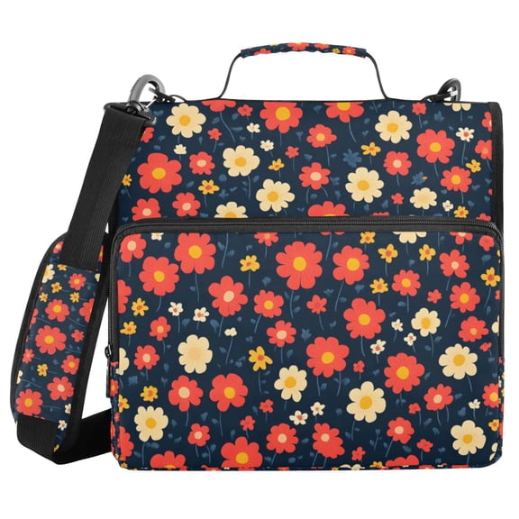 FORMRS Zipper Binder with Shoulder Strap 2-inch Ring 500 Sheet Capacity File Bag, Red Floral