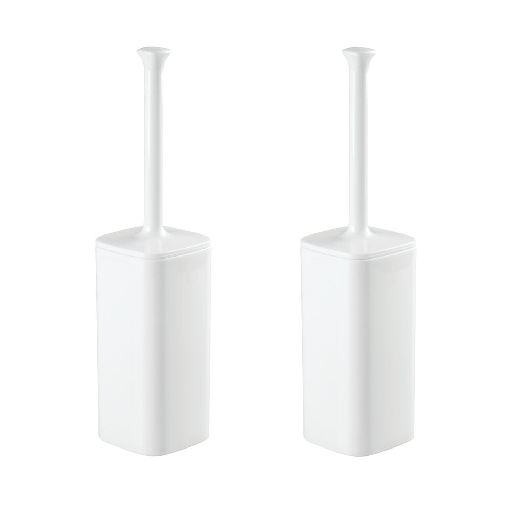 mDesign Square Plastic Toilet Bowl Brush and Holder, 2 Pack White