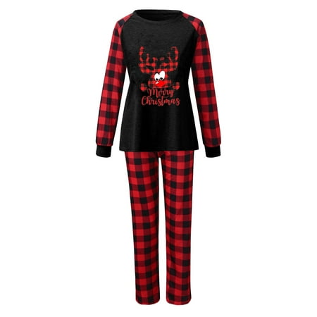 

Time and Tru women Christmas pajamas for family matching outfits son daughter sets soft Black Christmas Mom Mother Plaid Printed Blouse Tops+Pants Family Clothes