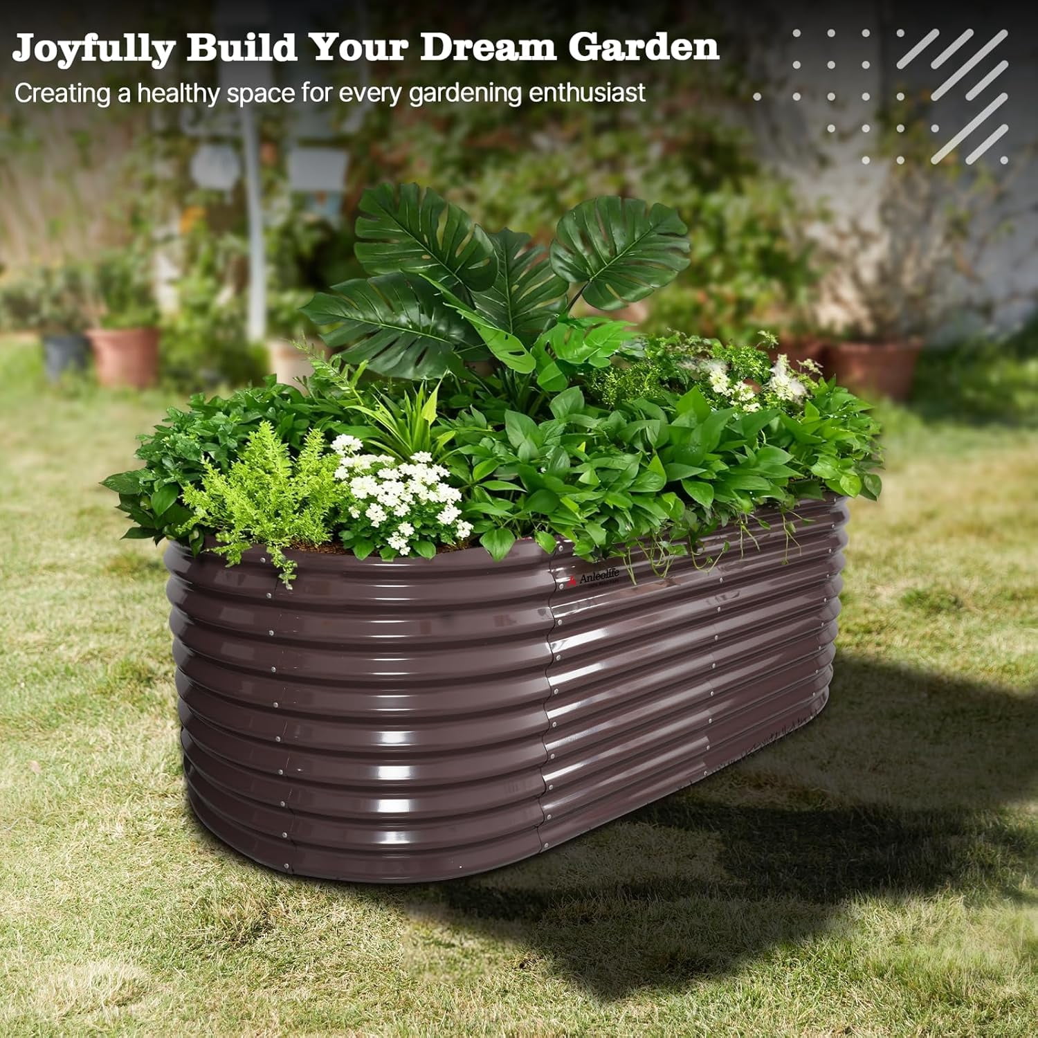 A ANLEOLIFE 30" Extra Tall Galvanized Raised Garden Beds Outdoor, 6x3x2.5ft Oval Metal Planter Boxes for Planting Vegetables, Flowers, Fruits, Eco-Safe & Easy Setup, CaféBronze