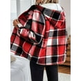 thumbnail image 6 of Womens Plaid Shacket Jacket Long Sleeve Fleece Hooded Jackets Fall Winter Warm Coat Red XL, 6 of 7