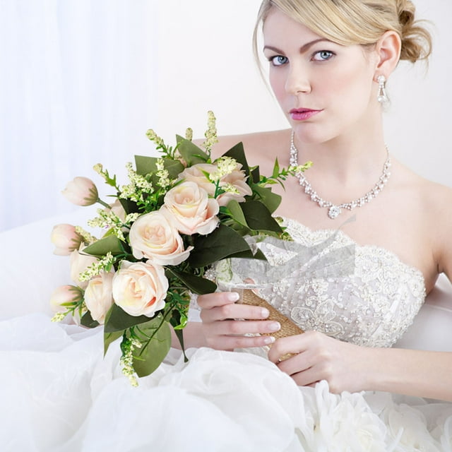 Bridal Bridesmaid Champagne Rose Hand Bouquet License Photo Handle Bouquet Wedding Simulation Bouquet