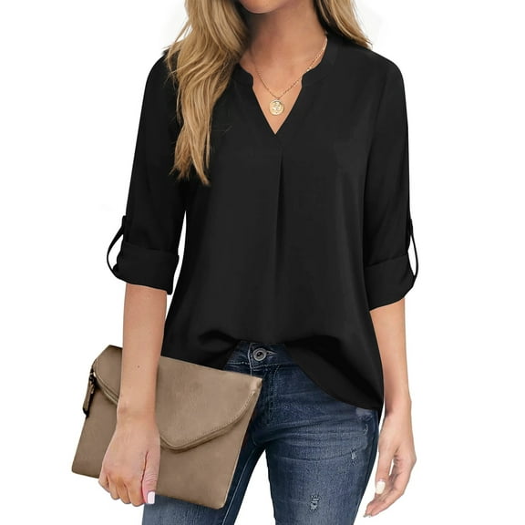 Fantaslook Womens Blouses 3/4 Sleeve V Neck Work Shirts Dressy Tops Chiffon Office Wear